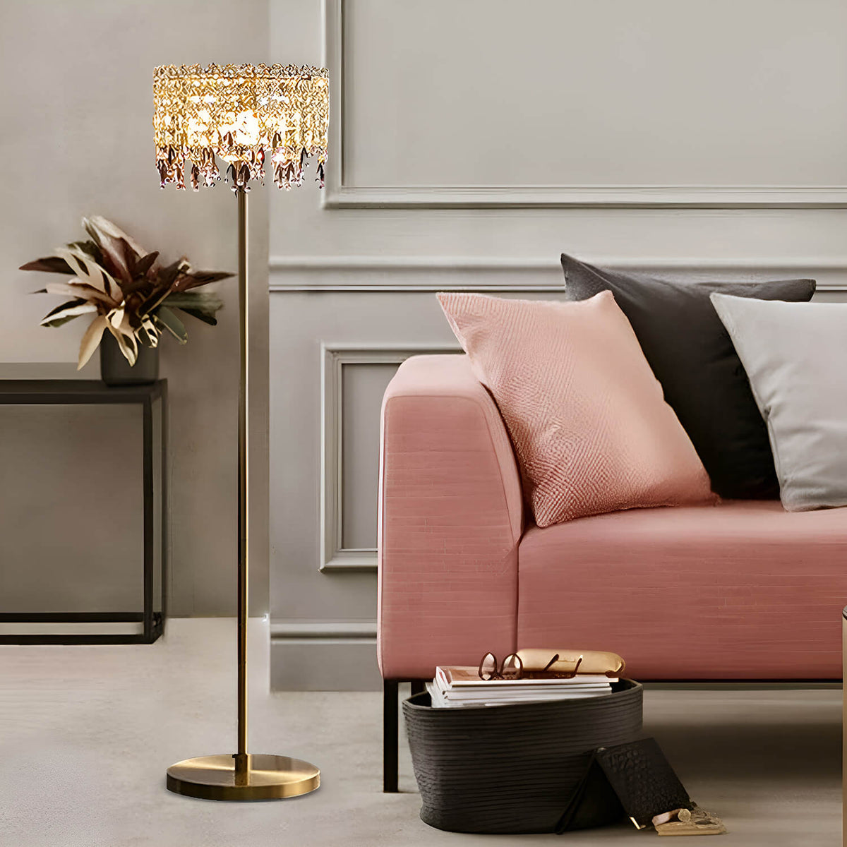 Classic Elegant Crystal Gold Floor Lamp for Living Room