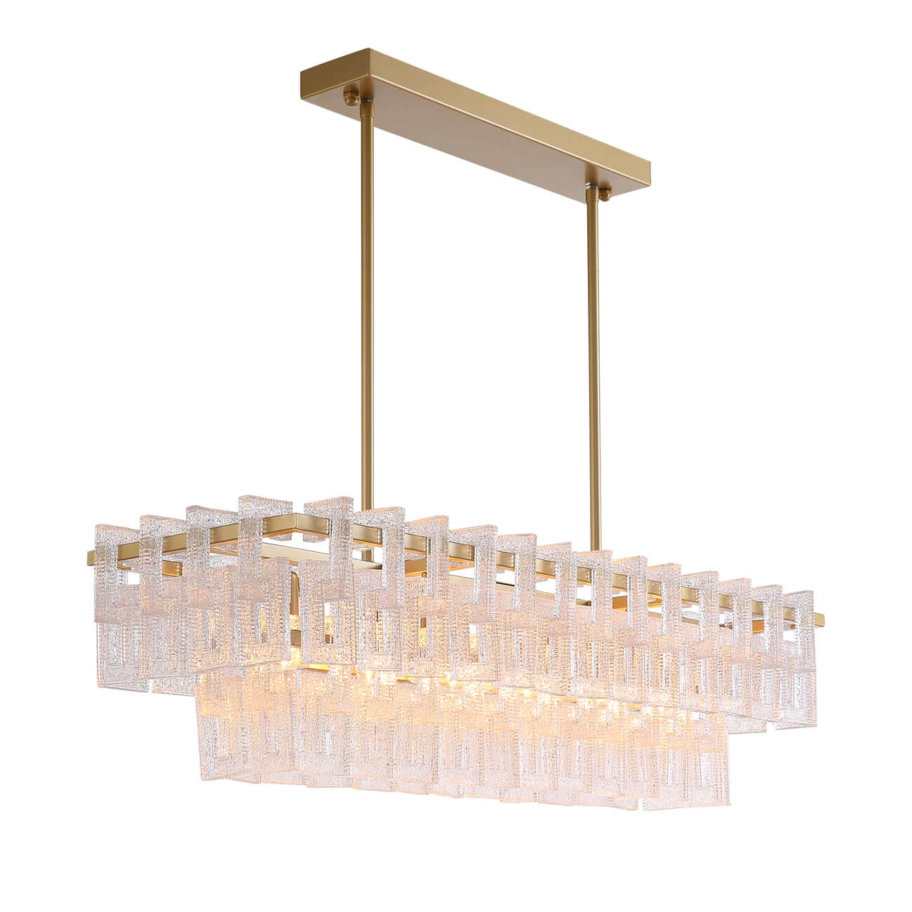 Modern Gold Frame Glass Linear Chandelier - Dining Room