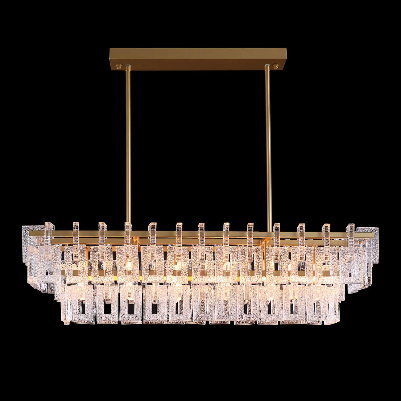 Modern Gold Frame Glass Linear Chandelier - Dining Room