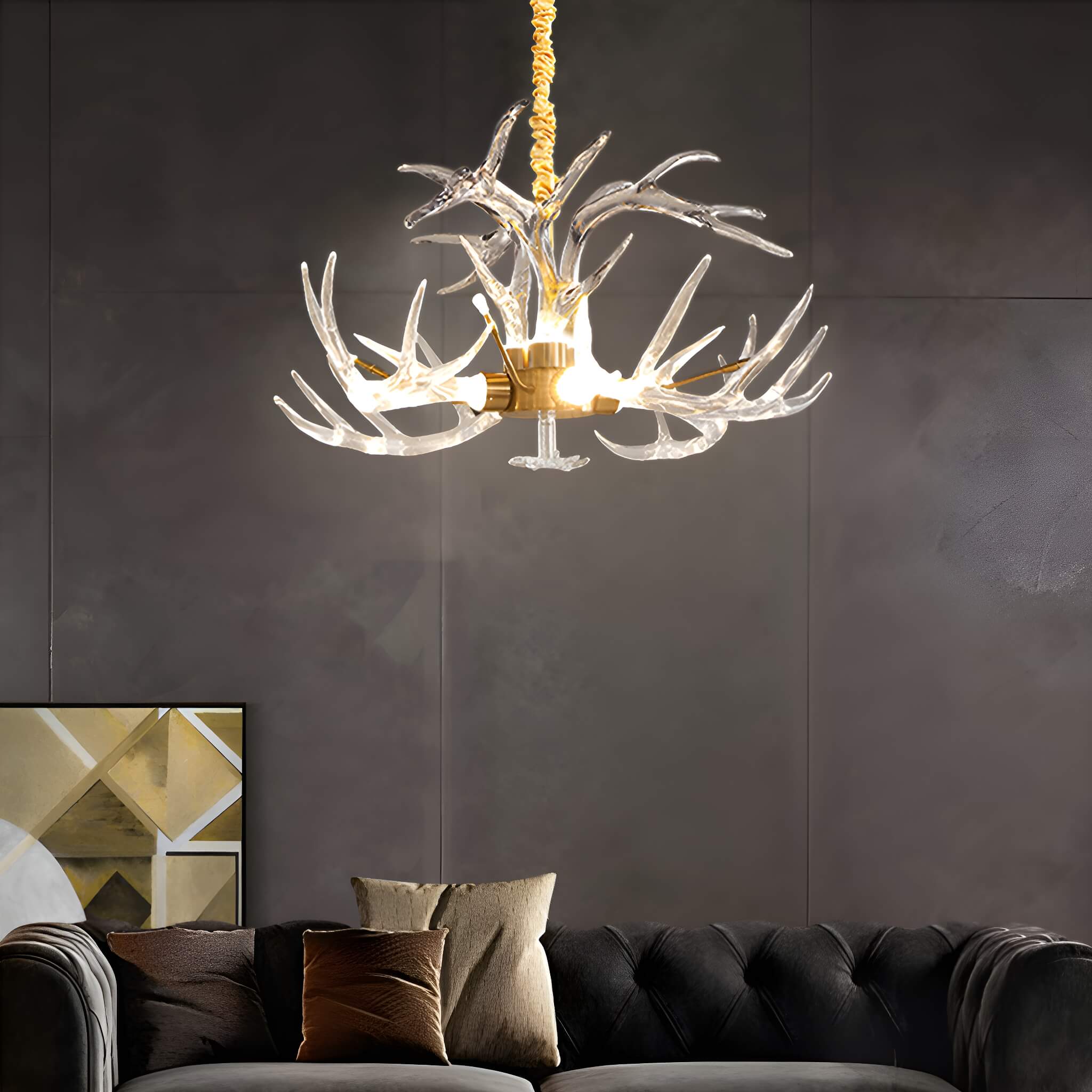 7-Light Resin Deer Horn Antler Ceiling-livingroom-1 | Sofary Lighting
