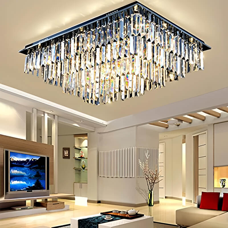 Modern Vertical Bar Rectangular Crystal Chandelier - Four Layers Ceiling Light