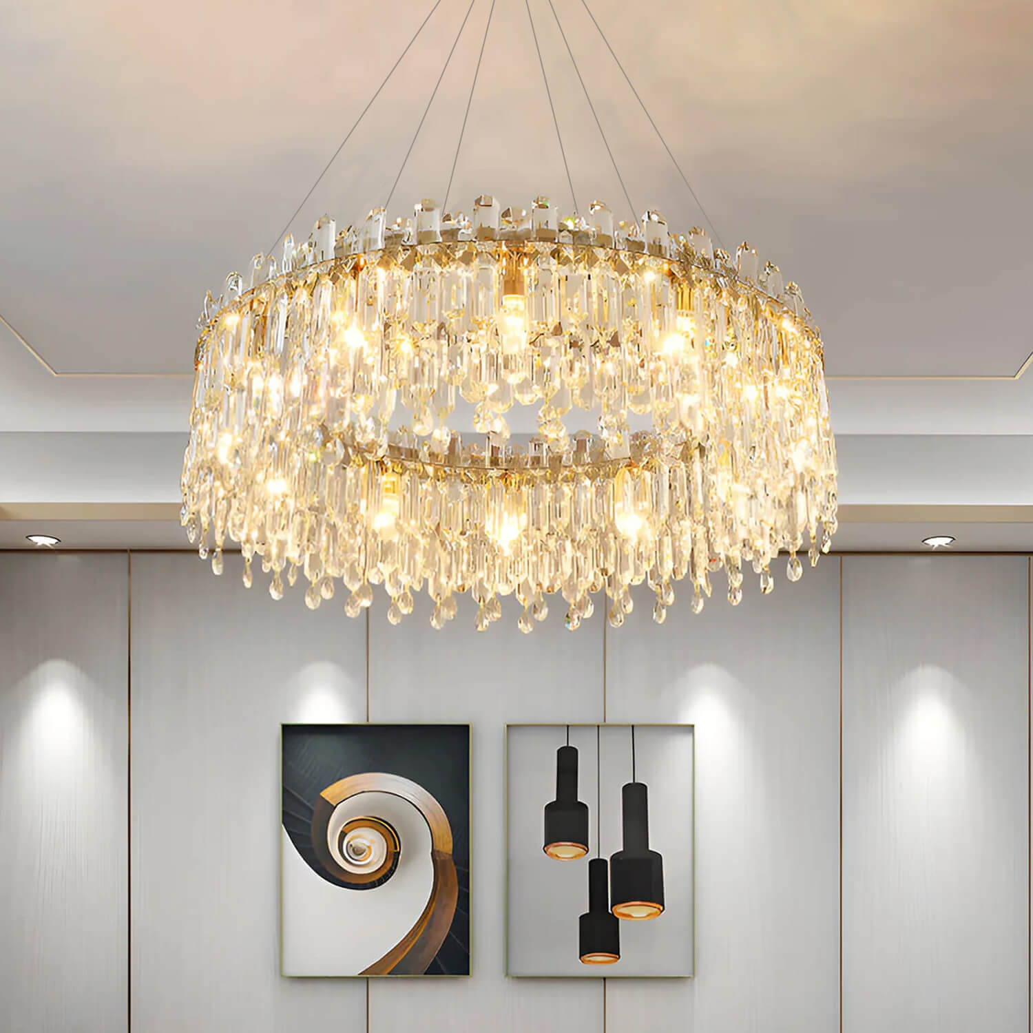 Round Linear Crystal Chandelier