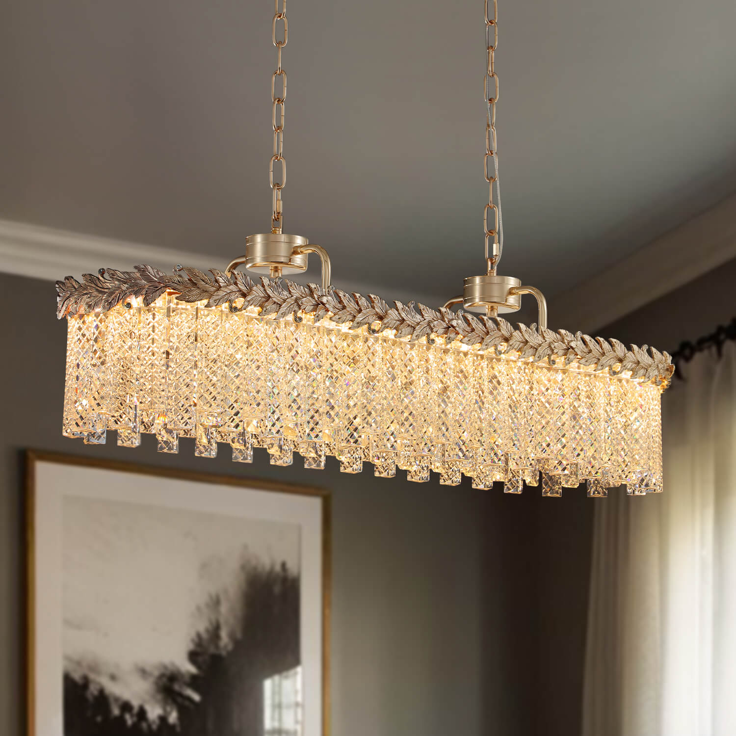 Seraphic Gold Crystal Rectangular Chandelier