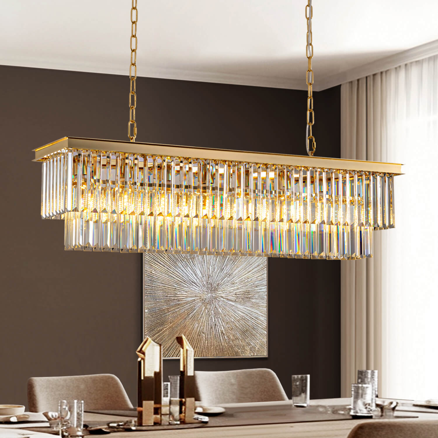 Vespera Gold Crystal Linear Chandelier