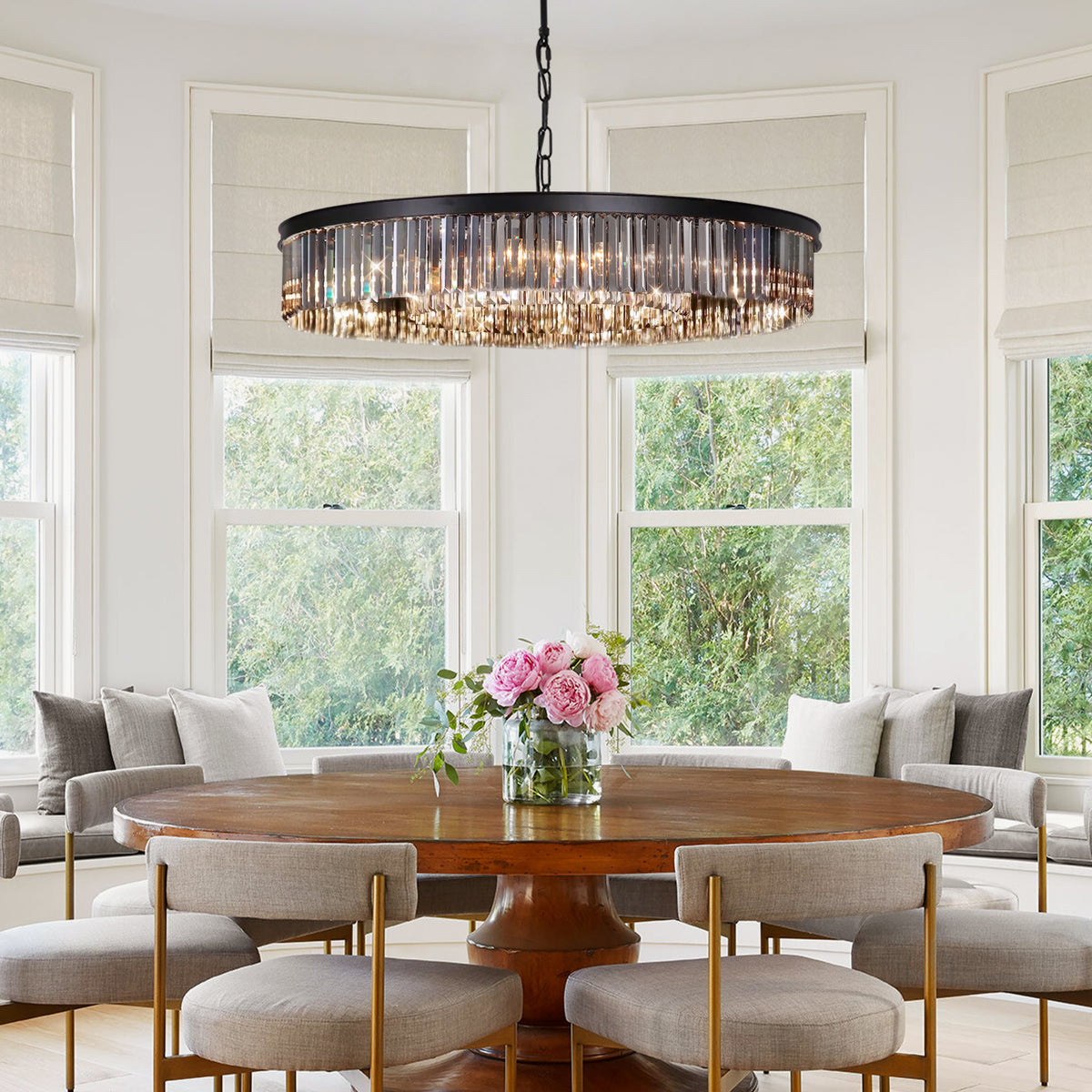 Modern Black Crystal Round Chandeliers for Dining Room and Living Room ...