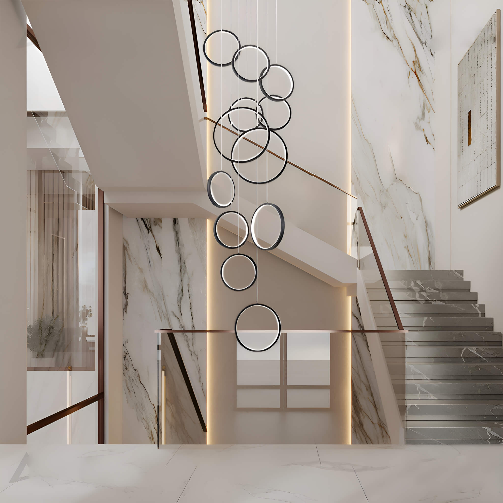 Black Rings LED Light for Modern Minimalist Staircase-3 | Sofary Lighting