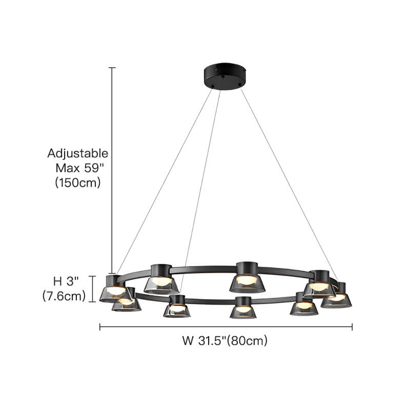 Black Round Chandelier With 9 Led Lamp Bulb-size | Sofary Lighting