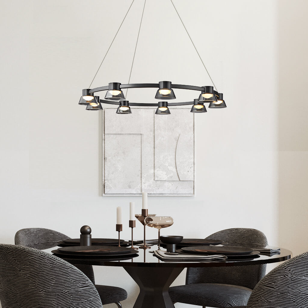 Black Round Chandelier With 9 Led Lamp Bulb-Diningroom-1 | Sofary Lighting