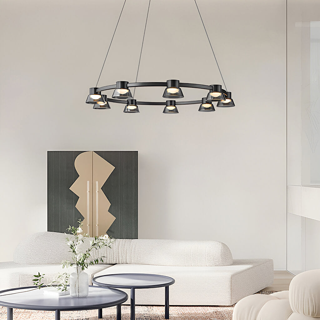 Black Round Chandelier With 9 Led Lamp Bulb-Livingroom-1 | Sofary Lighting