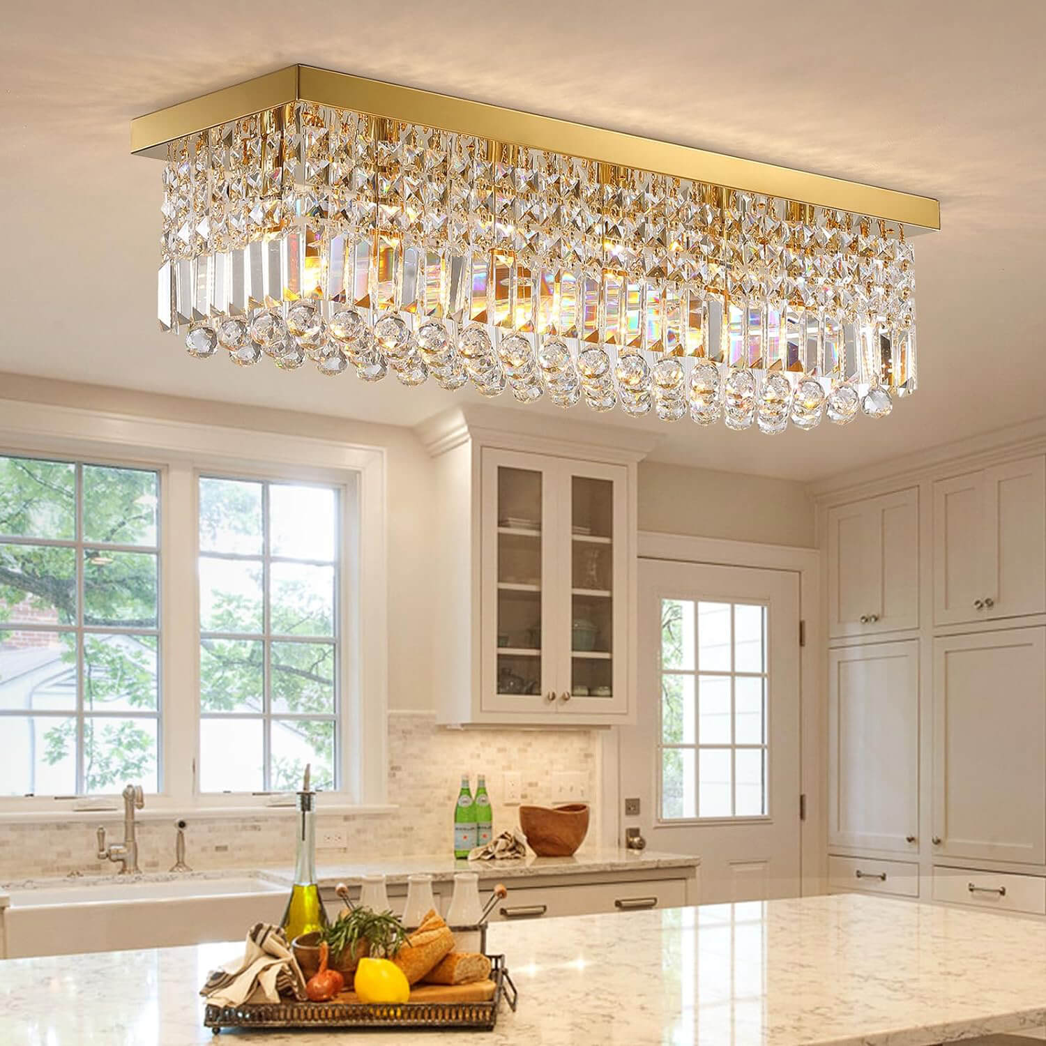 Ceiling Mount Rectangular Crystal Raindrop Chandelier Sofary Lighting