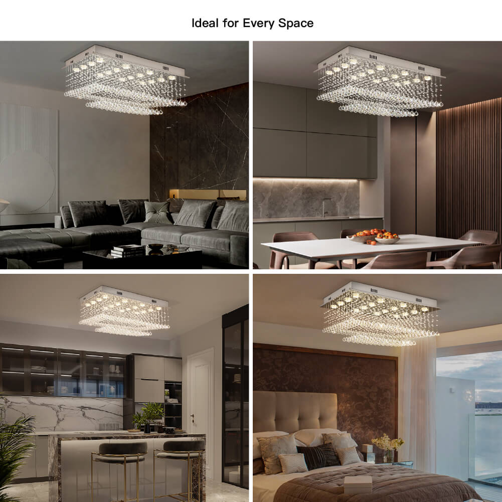 Rectangular Multi Layer Cloud Crystal Chandelier - Ceiling Light - space | Sofary