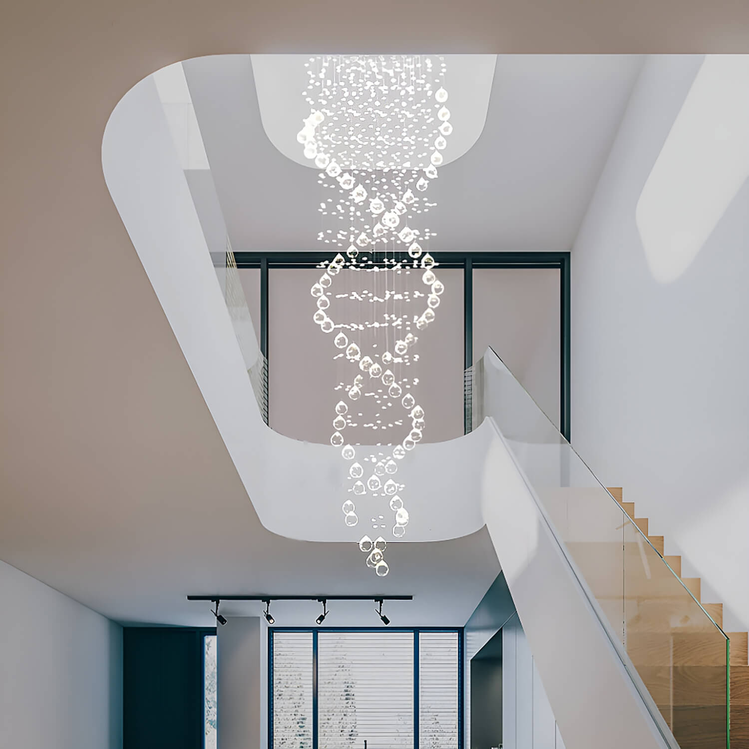 Double Spiral Modern Raindrop Chandelier for Staircase | Sofary