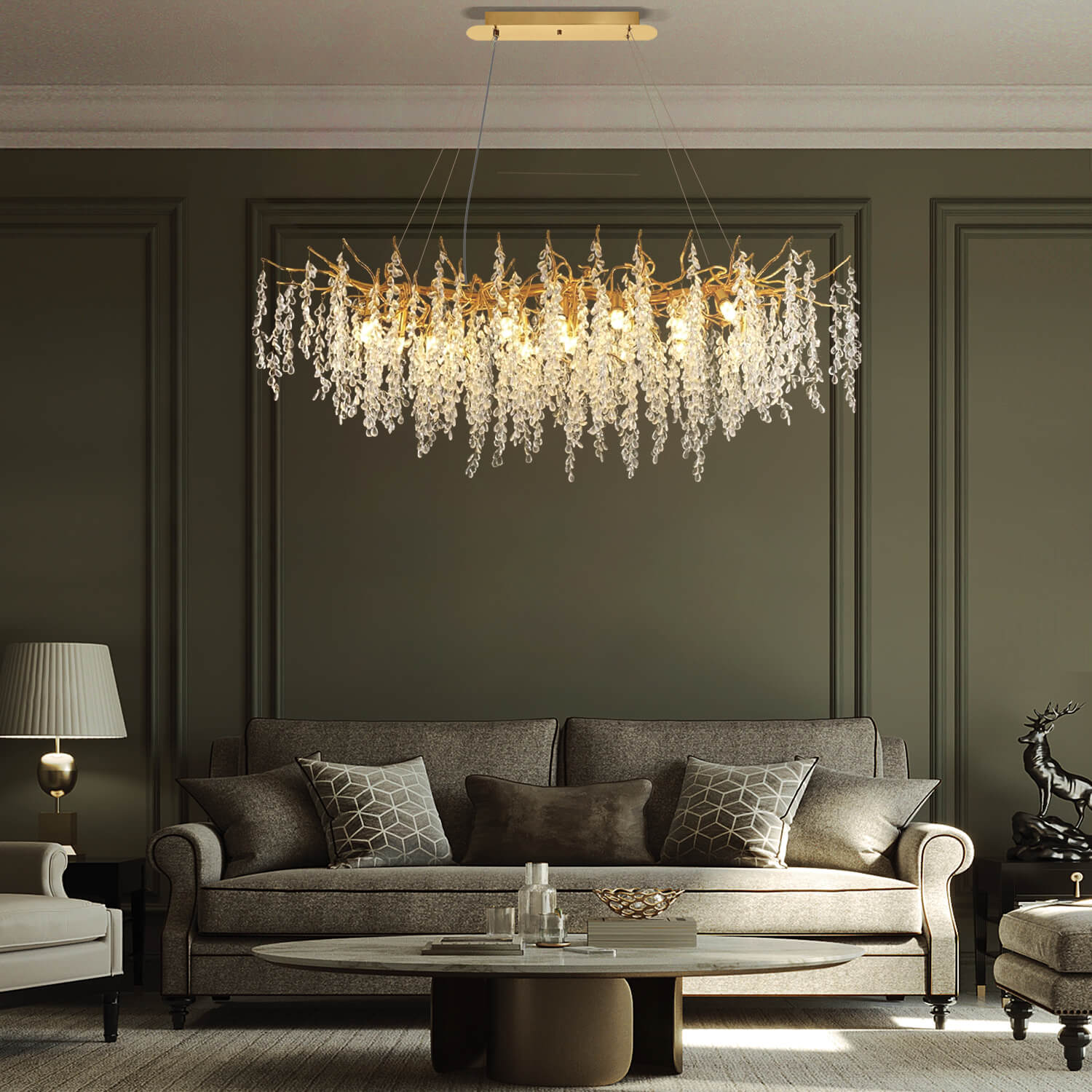 Elegant Luxury French Creative Branch Design with Tassel Crystals Chandelier- livingroom-2 | Sofary Lighting