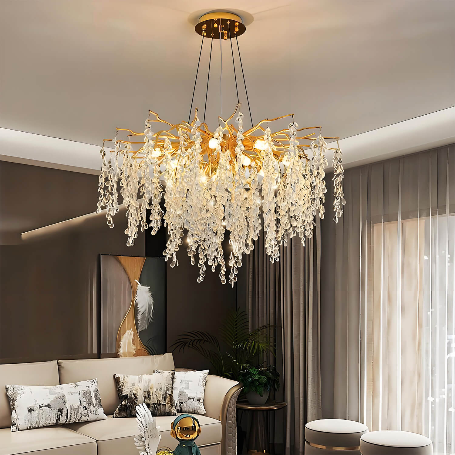 Elegant Luxury French Creative Branch Design with Tassel Crystals Chandelier- livingroom-4 | Sofary Lighting