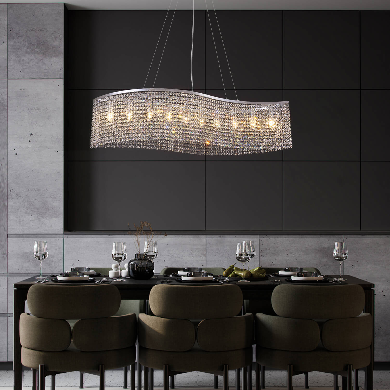 Elegant Wave Crystal Raindrop Chandelier - Pendant Light Dining Room-1 | Sofary Lighting