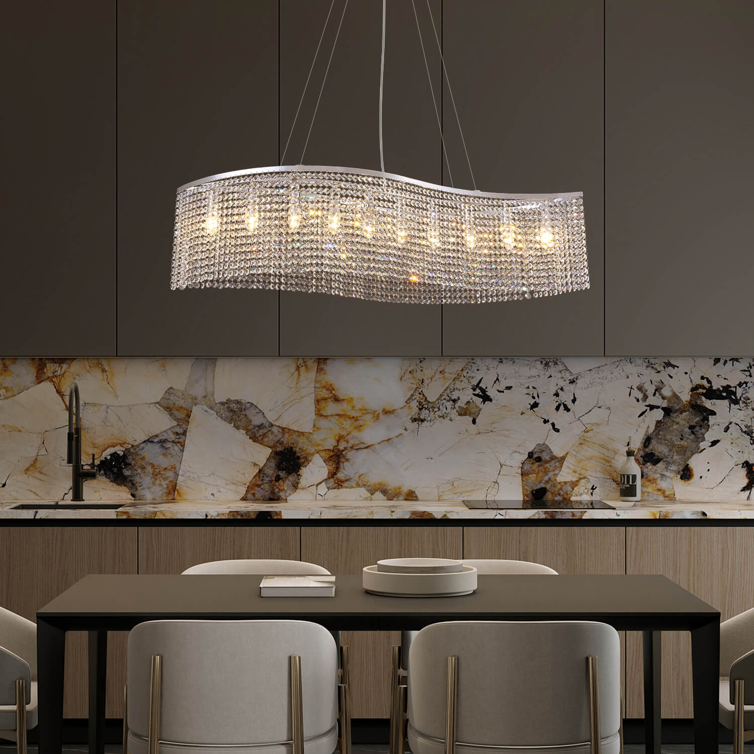 Elegant Wave Crystal Raindrop Chandelier - Pendant Light Dining Room-2 | Sofary Lighting