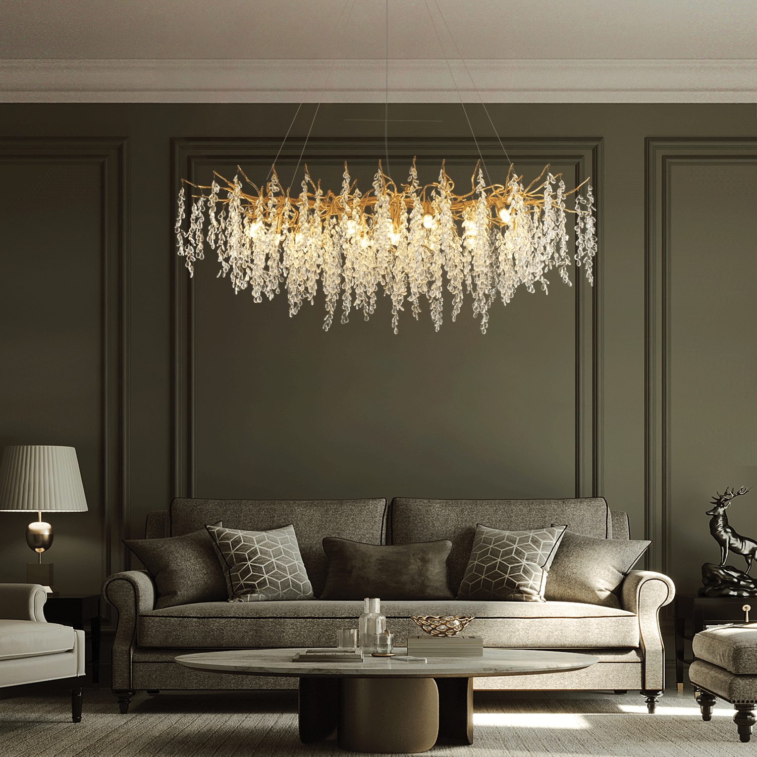 Elegant Luxury French Creative Branch Design with Tassel Glass Chandelier