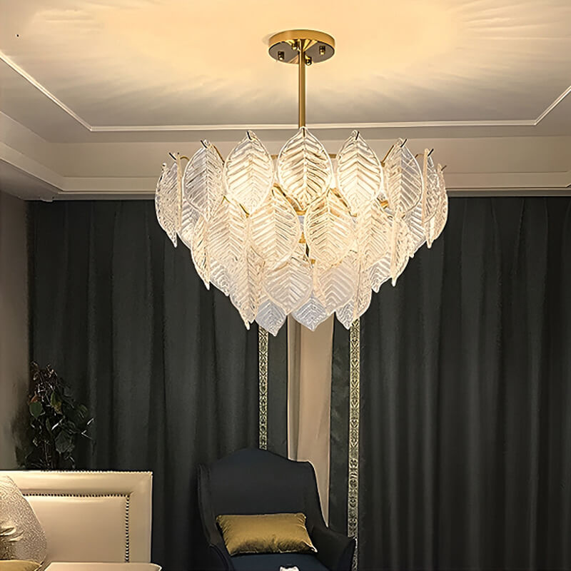 Leaf-Shape French-style Luxurious Crystal Chandelier - Modern Living Room-front-view | Sofary Lighting