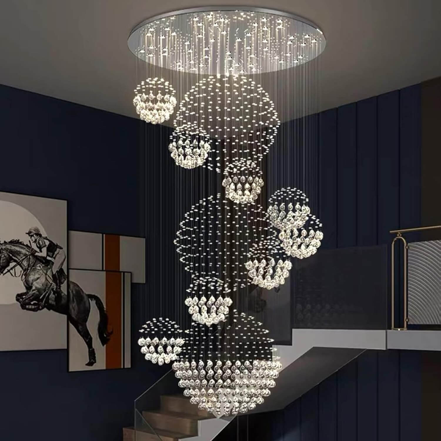 Luxury Solar System Spiral Raindrop Chandelier for Foyer Sofary Lighting