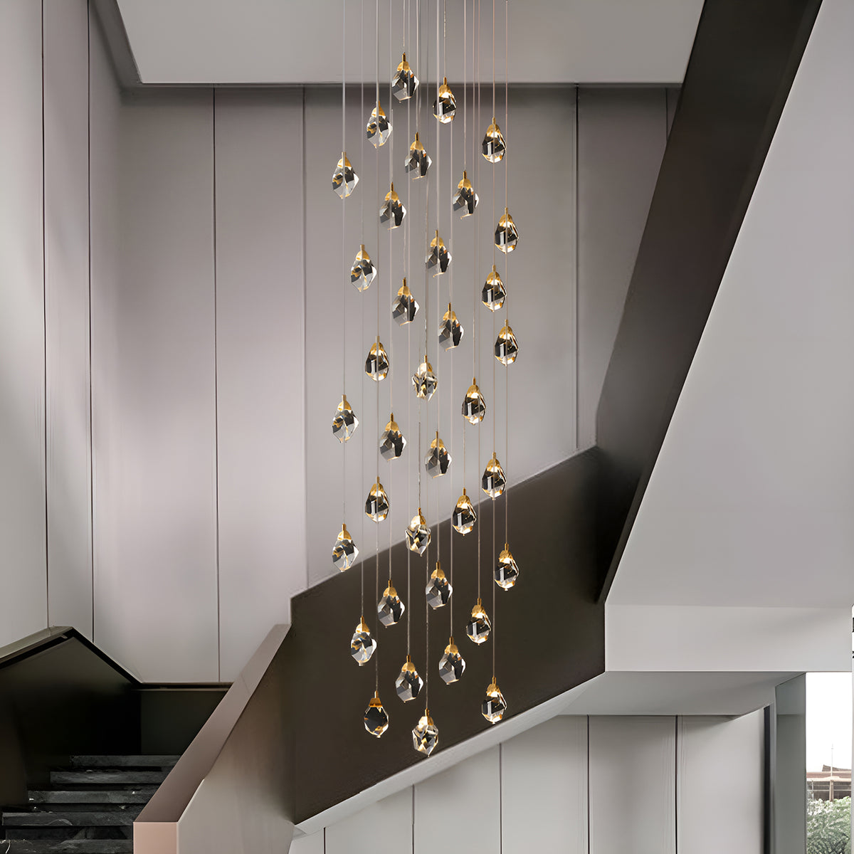 Modern Golden Raindrop Crystal Chandeliers For High Ceilings In Foyer 