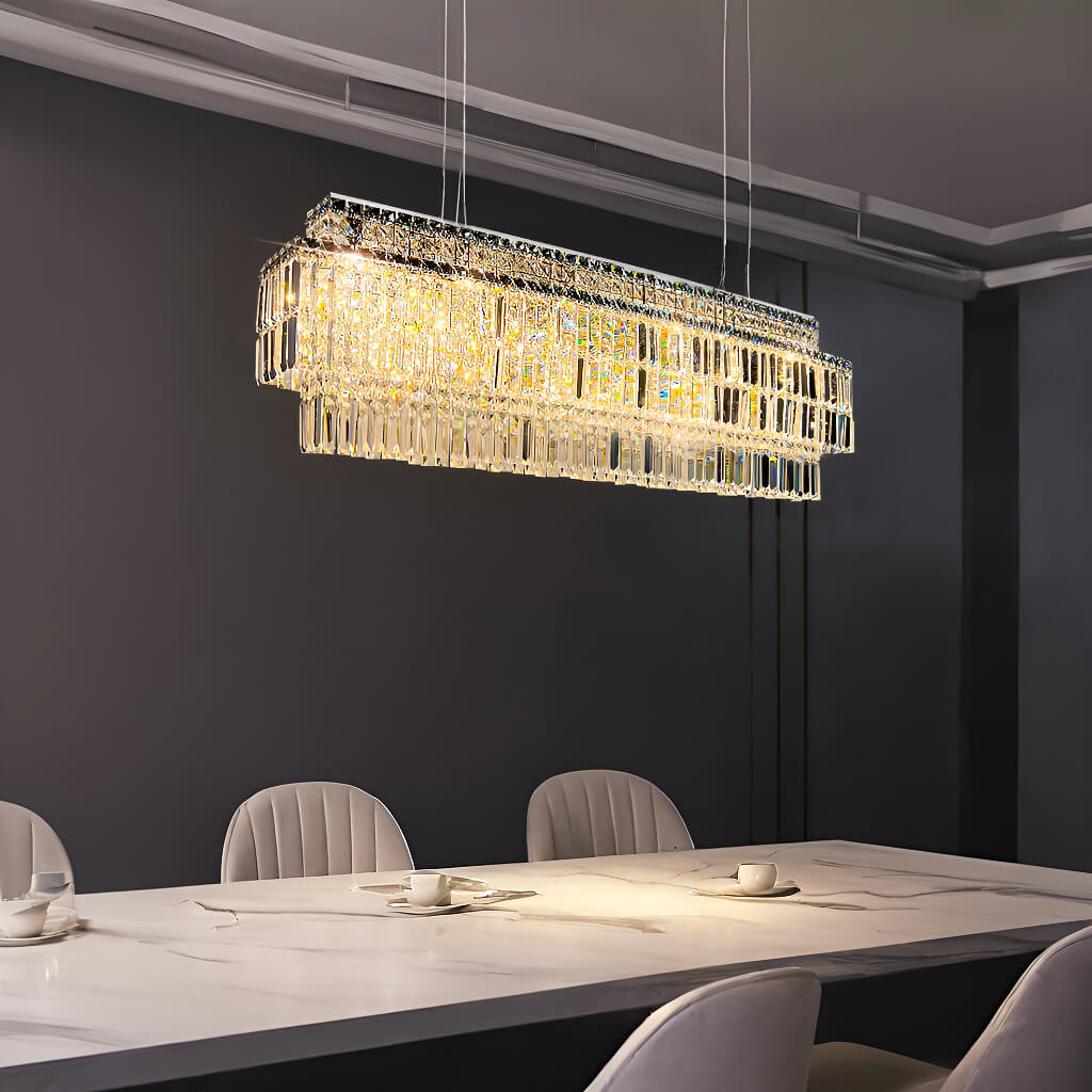 Modern Crystal Rectangle Raindrop Linear Chandeliers For Dining Room