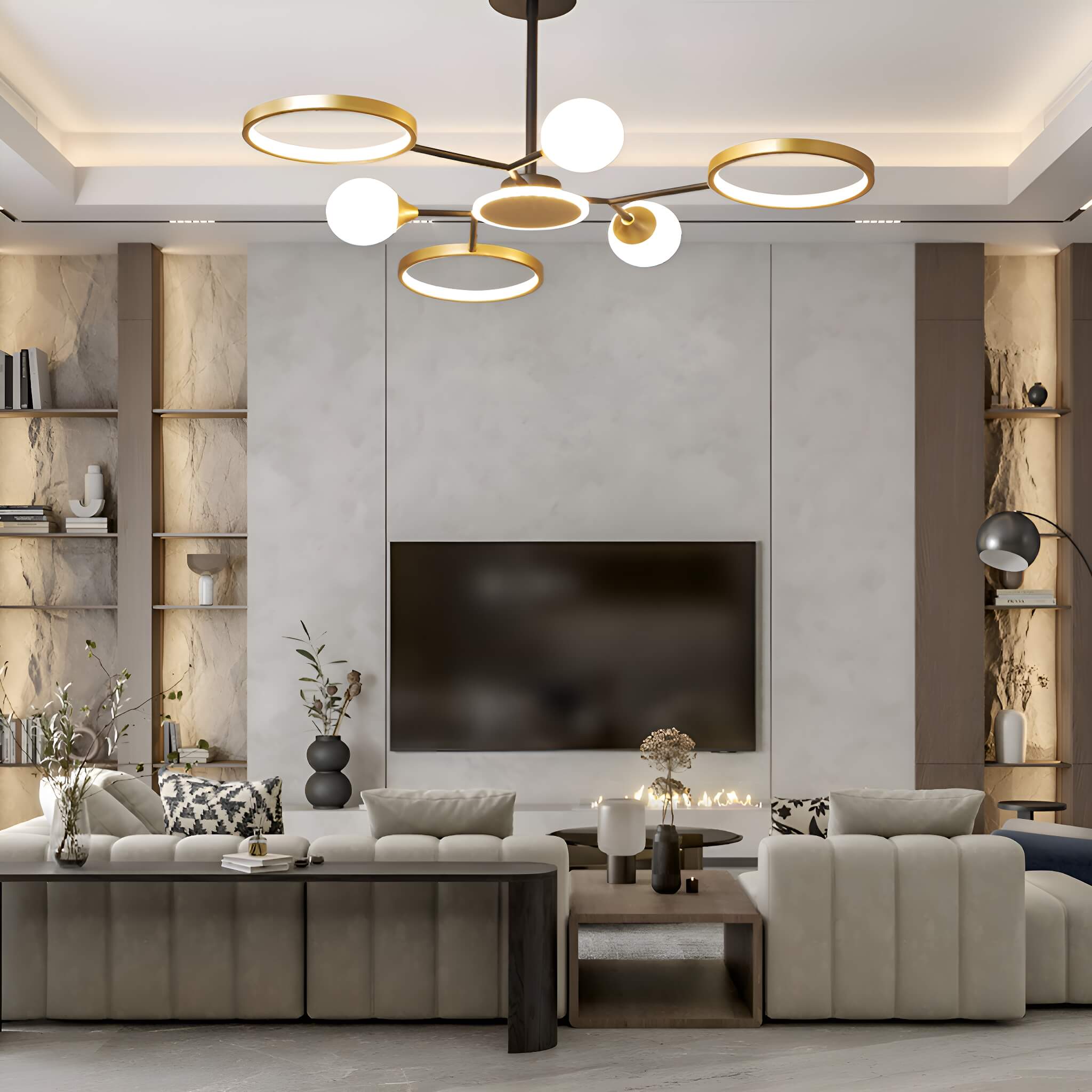 Gold Rings Modern Sputnik Ceiling Lights-livingroom-2 | Sofary Lighting