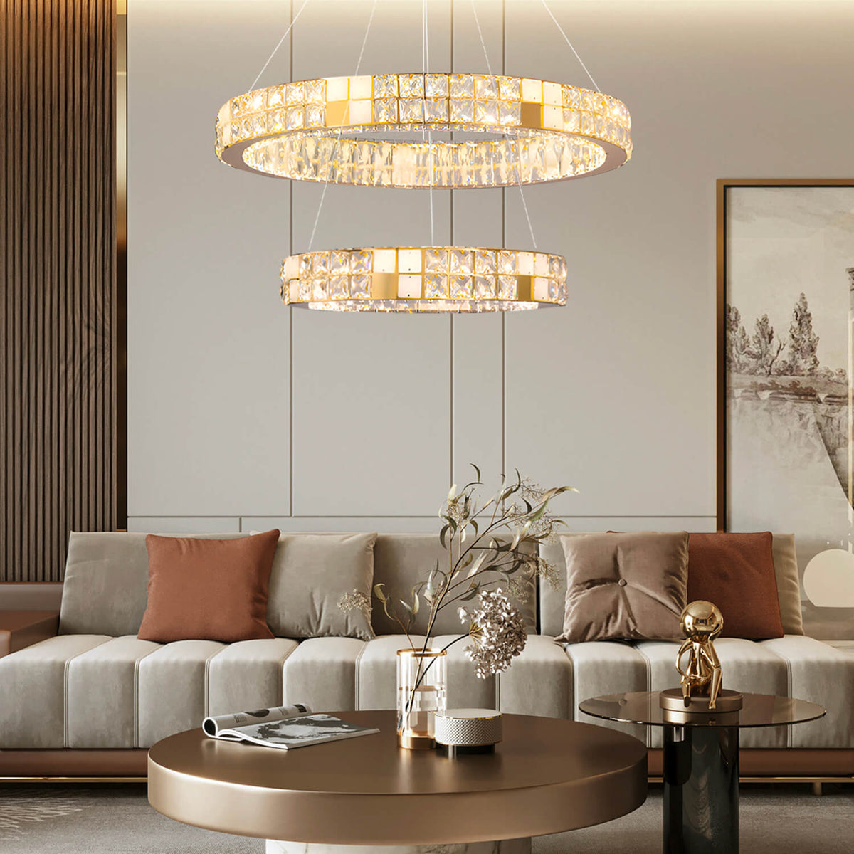 Modern Luxury Crystal and Marble Chandelier