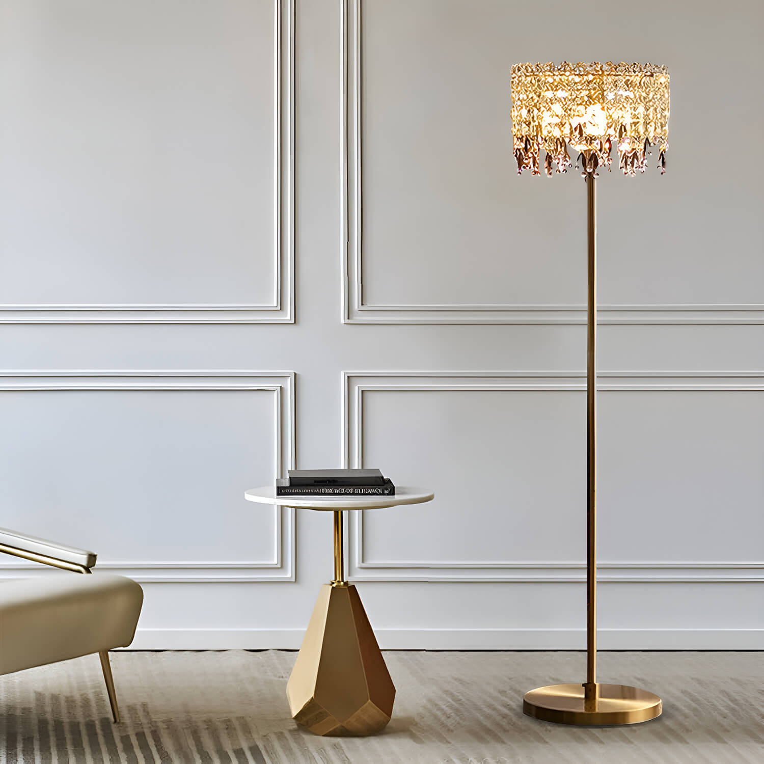 Gold floor deals lamp with crystals