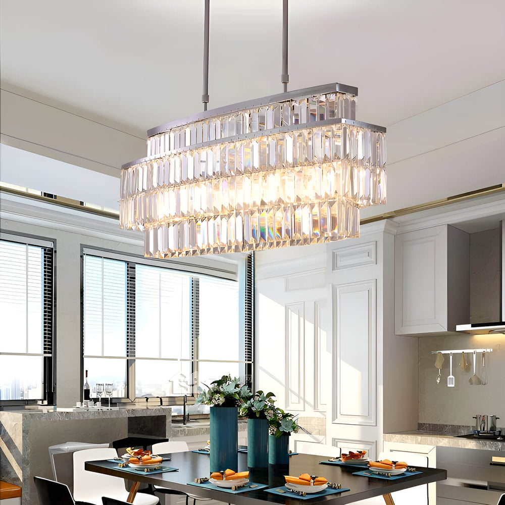 Contemporary Rectangular Crystal Chandelier-Pendant Light | Sofary Lighting