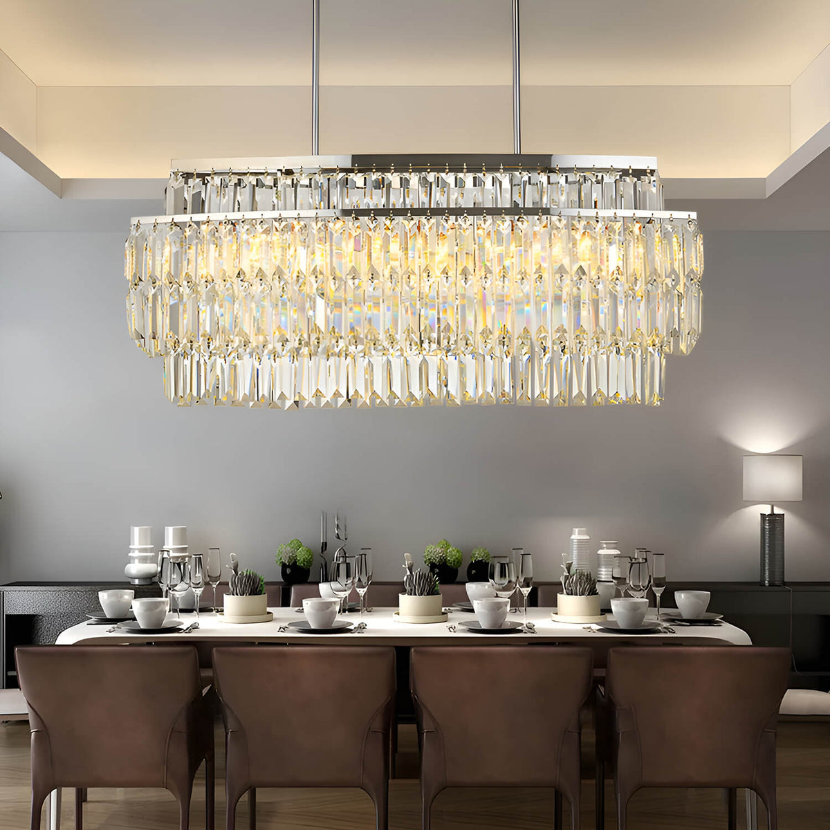 Contemporary Rectangular Crystal Chandelier-pendant Light 