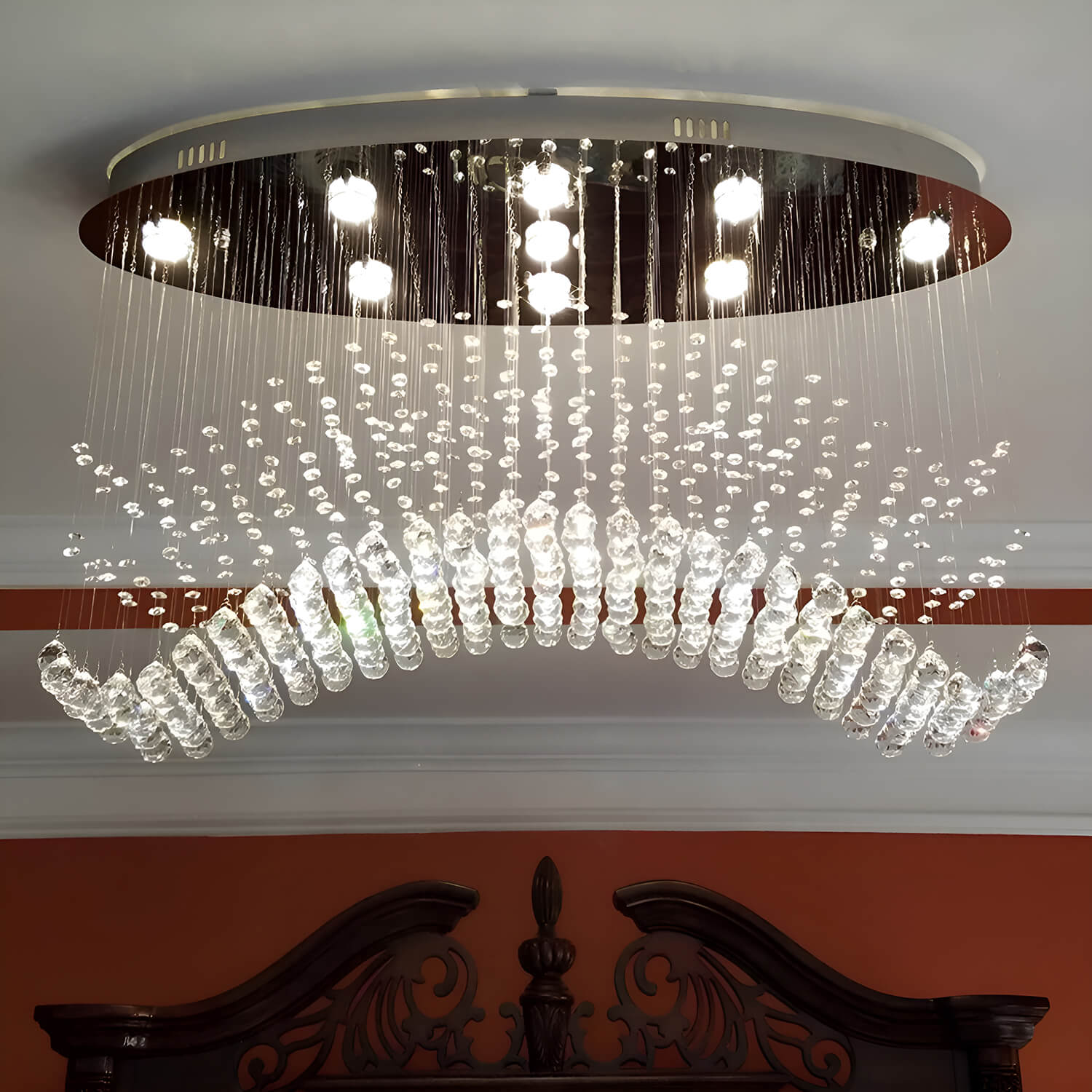 Modern 6 Light Wave Crystal Chandelier Rectangular sale Raindrop Crystal Flush Mount