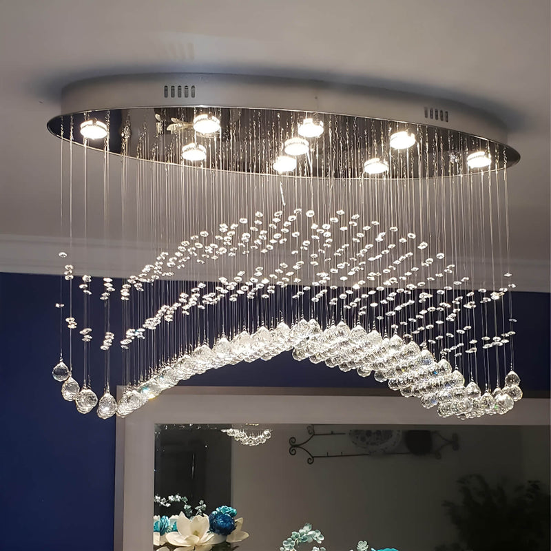 Modern Wave Raindrop Crystal Chandelier - Ceiling Light | Sofary Lighting