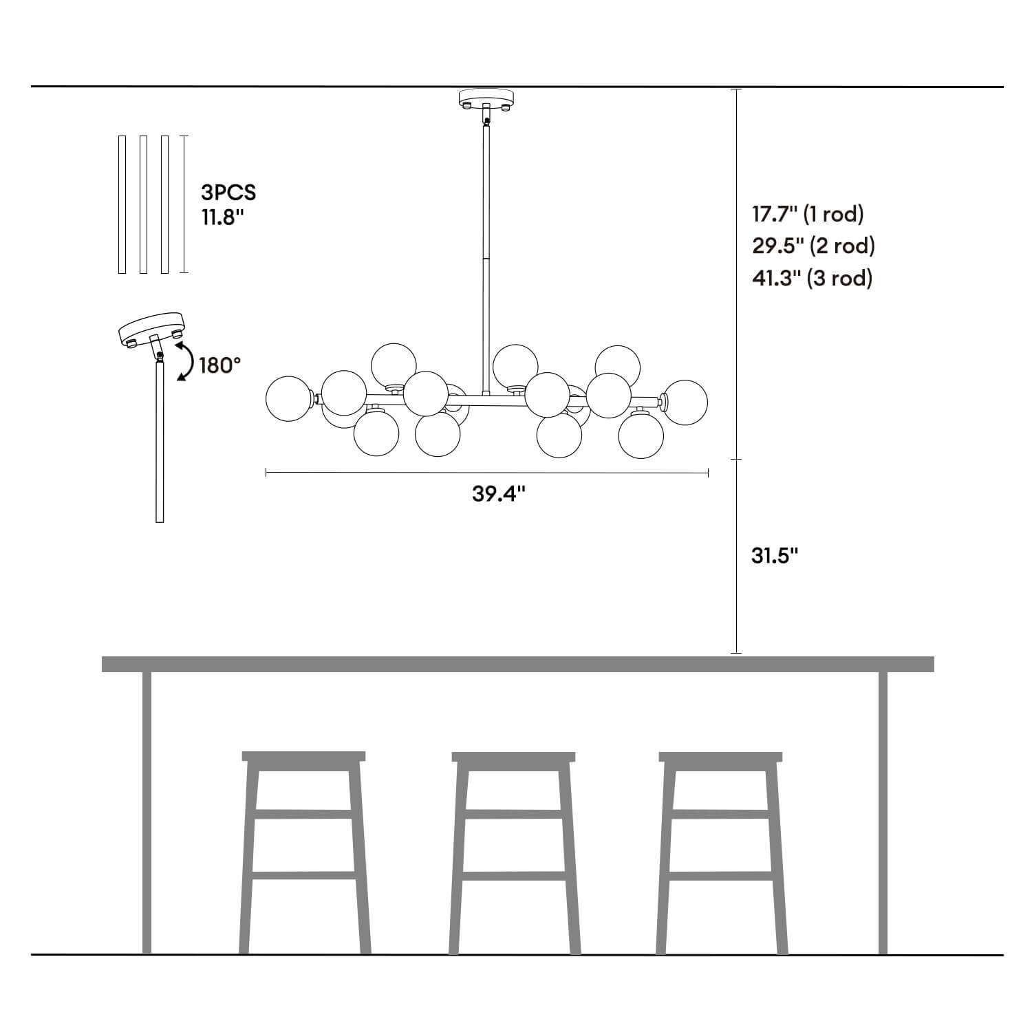 Nebula Gray Bubble Linear Chandelier