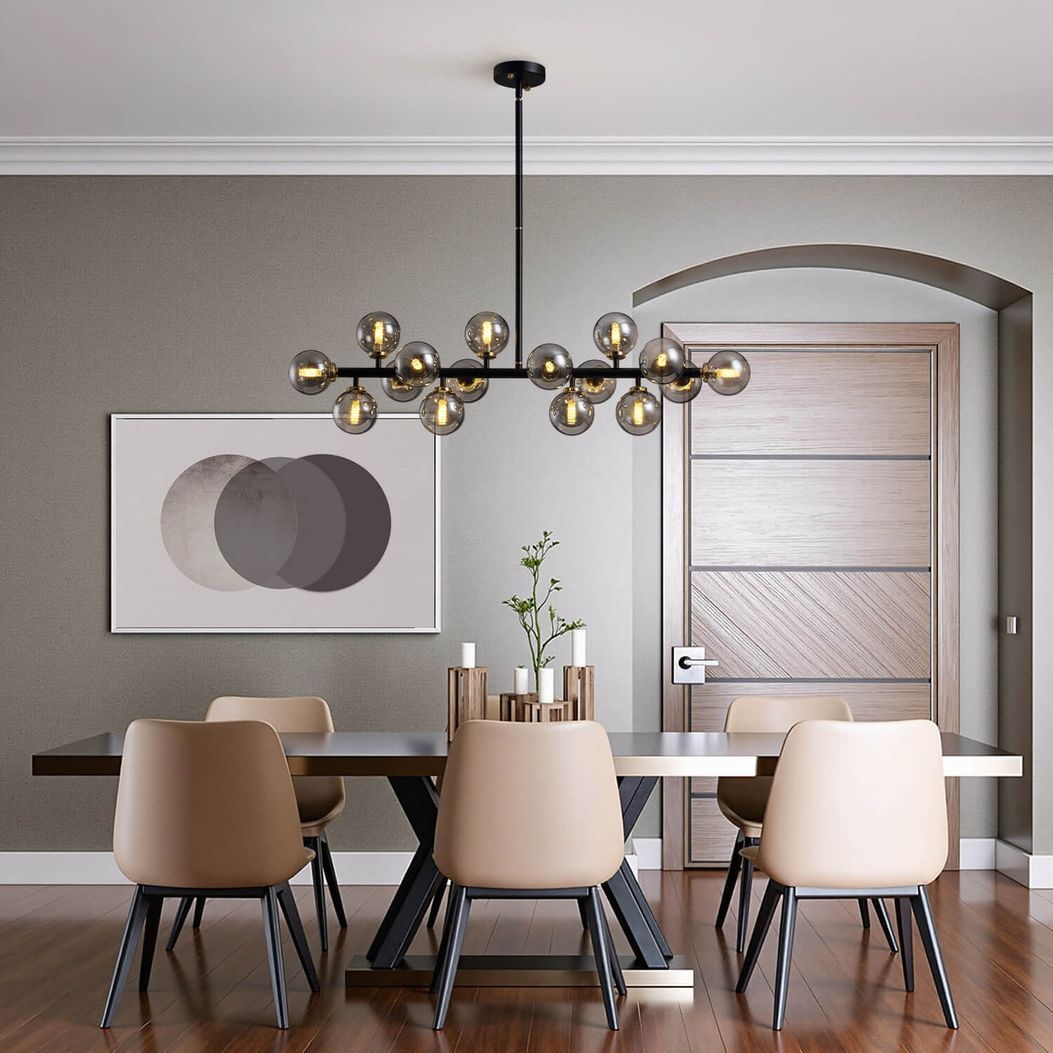 nebula-modern-gray-glass-bubble-linear-chandelier-dining-room-3