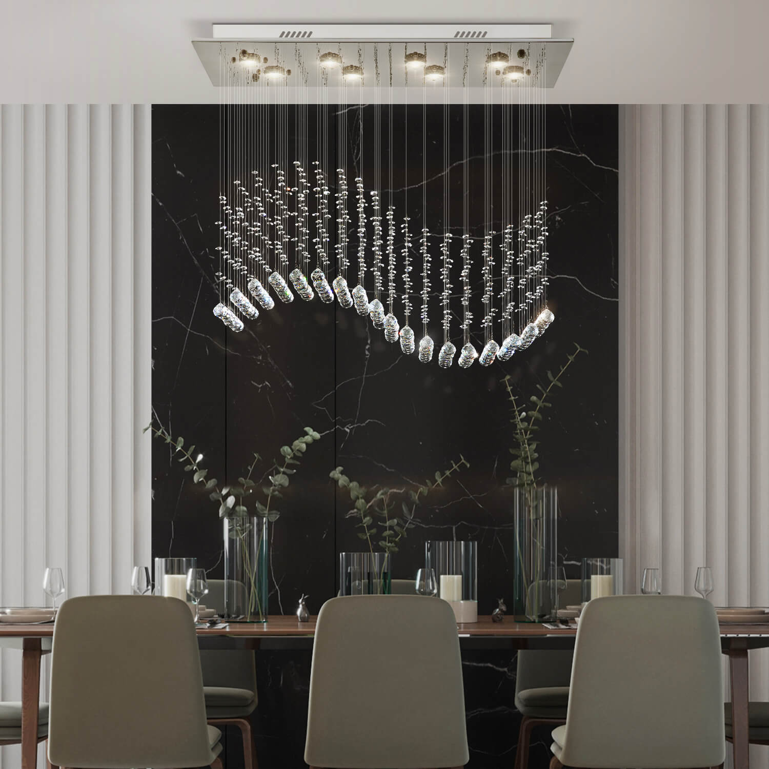 Rectangular Raindrop Wave Crystal Chandelier Ceiling Light dining-room-2 | Sofary Lighting