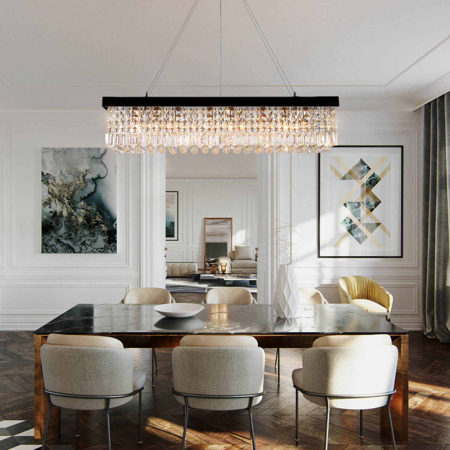 Rectangular Crystal Chandelier - Pendant Light for Dining Room-1 | Sofary Lighting