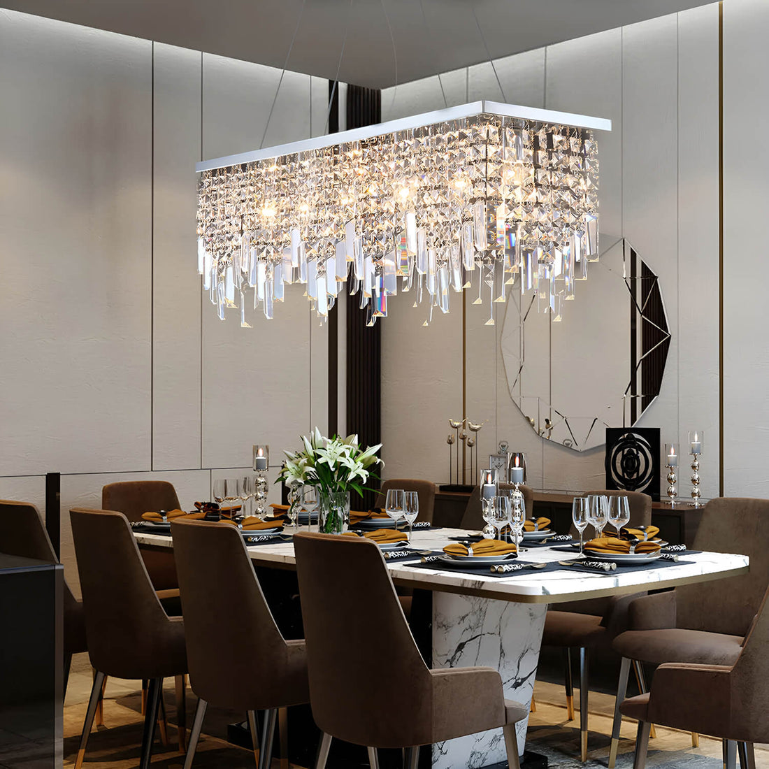 Rectangular Linear Design Crystal Chandelier for Dining Room | Sofary ...