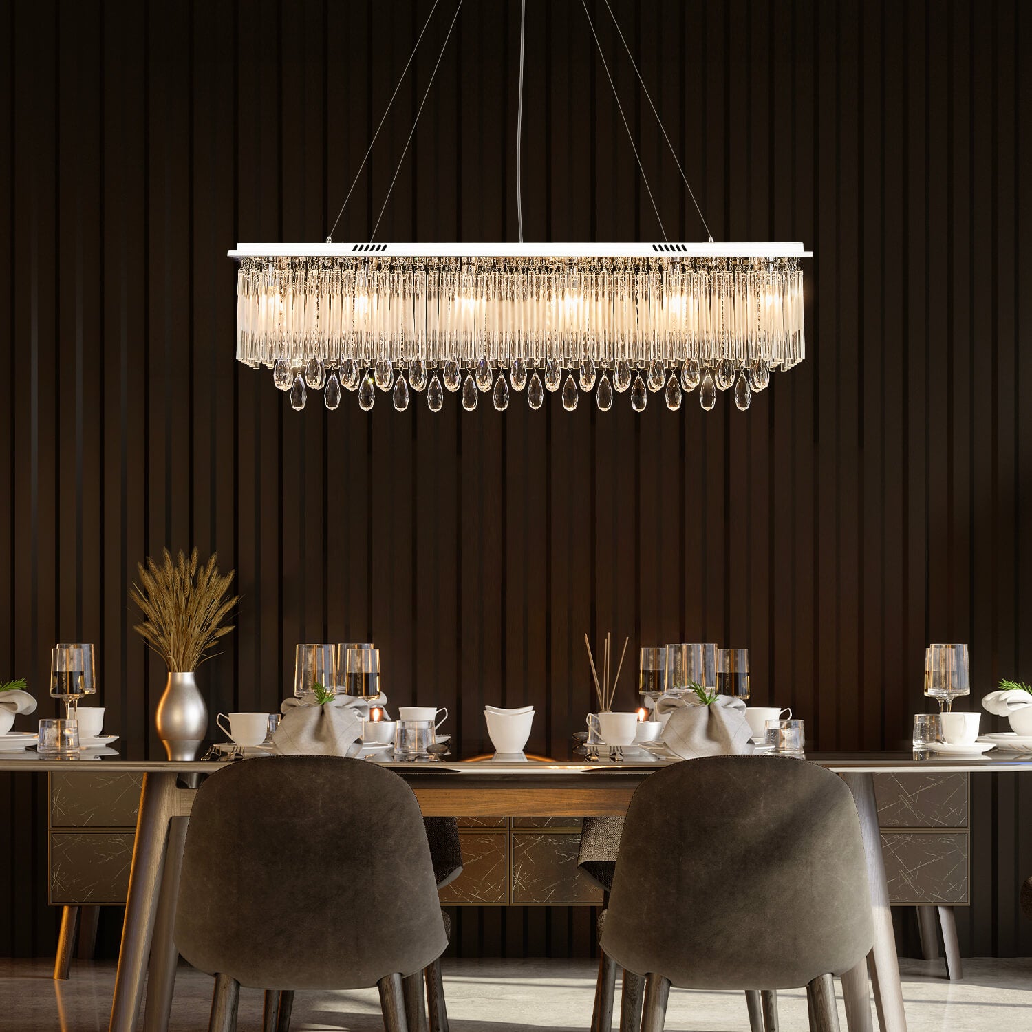 Rectangular Frosted Crystal Chandelier -dining-room-1 | Sofary Lighting