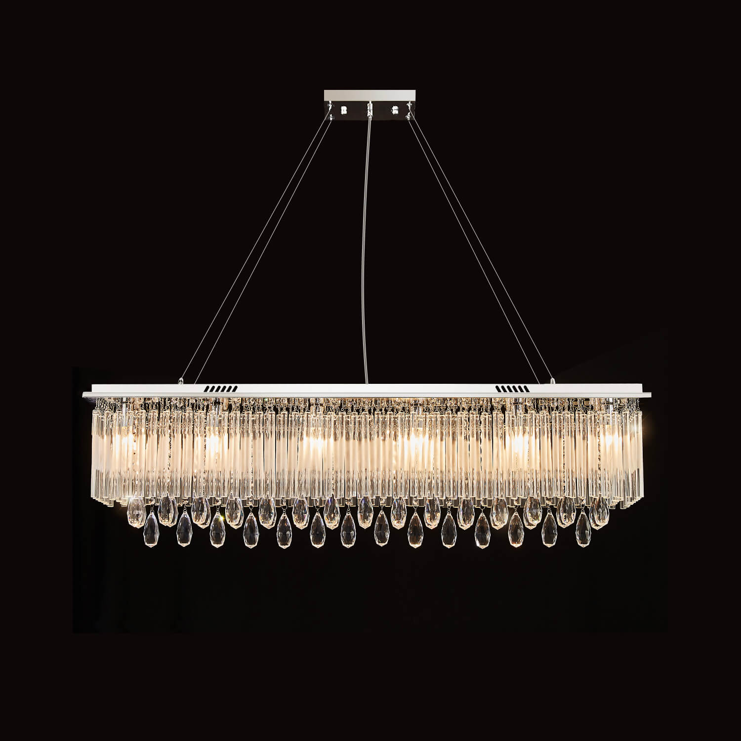 Rectangular Frosted Crystal Chandelier-front-view | Sofary Lighting