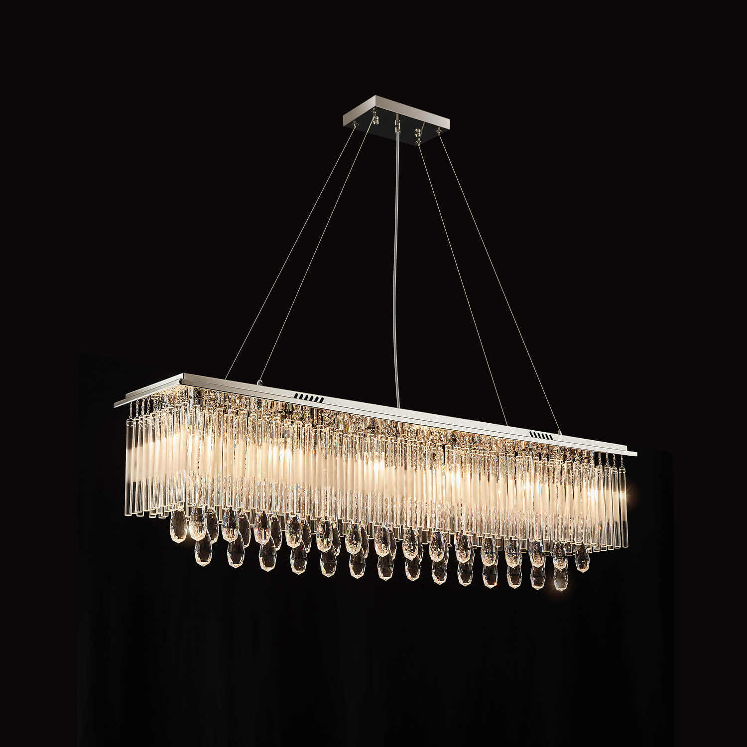 Rectangular Frosted Crystal Chandelier-sideview | Sofary Lighting