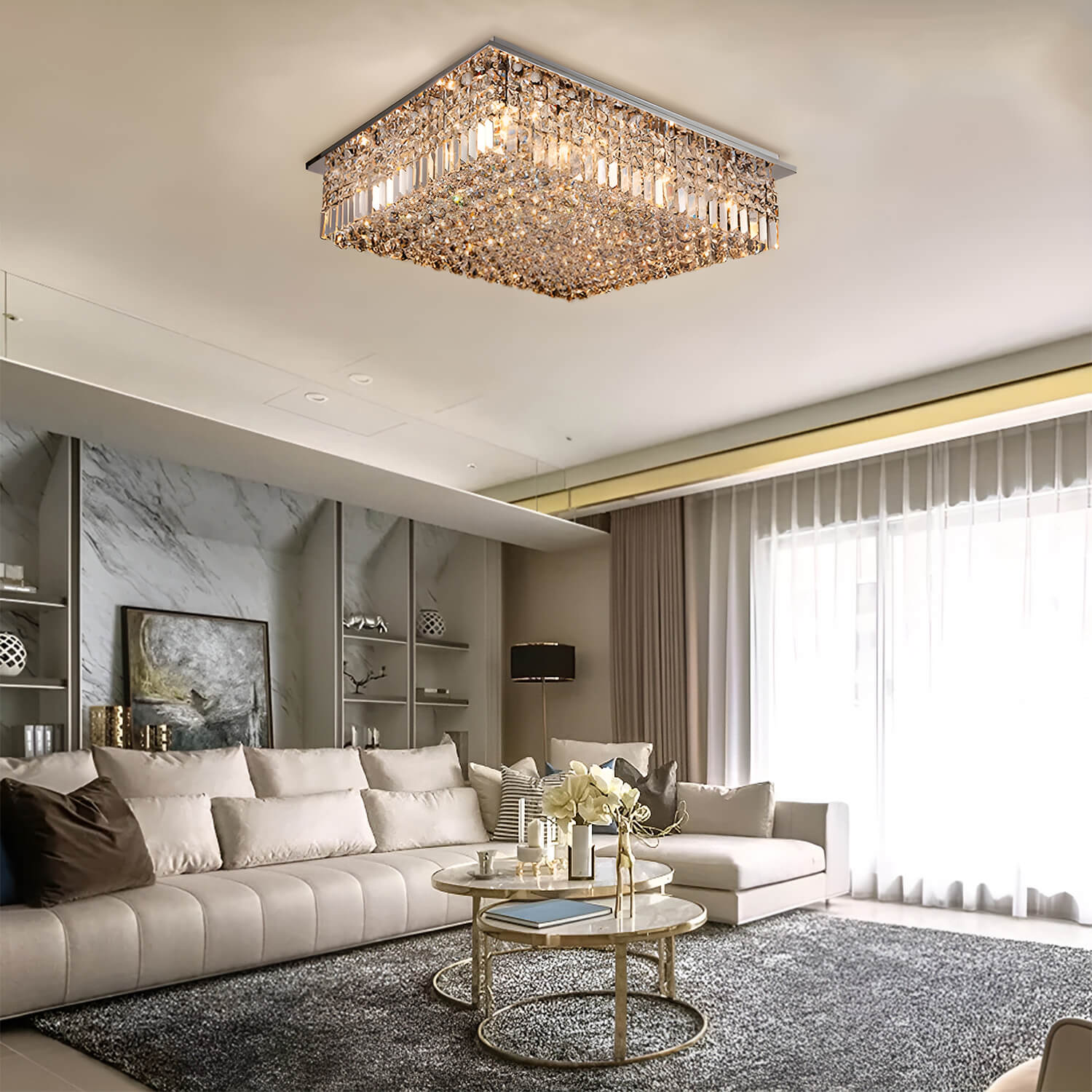 Rectangular Rain Drop Chandelier Ceiling Lights | Sofary Lighting