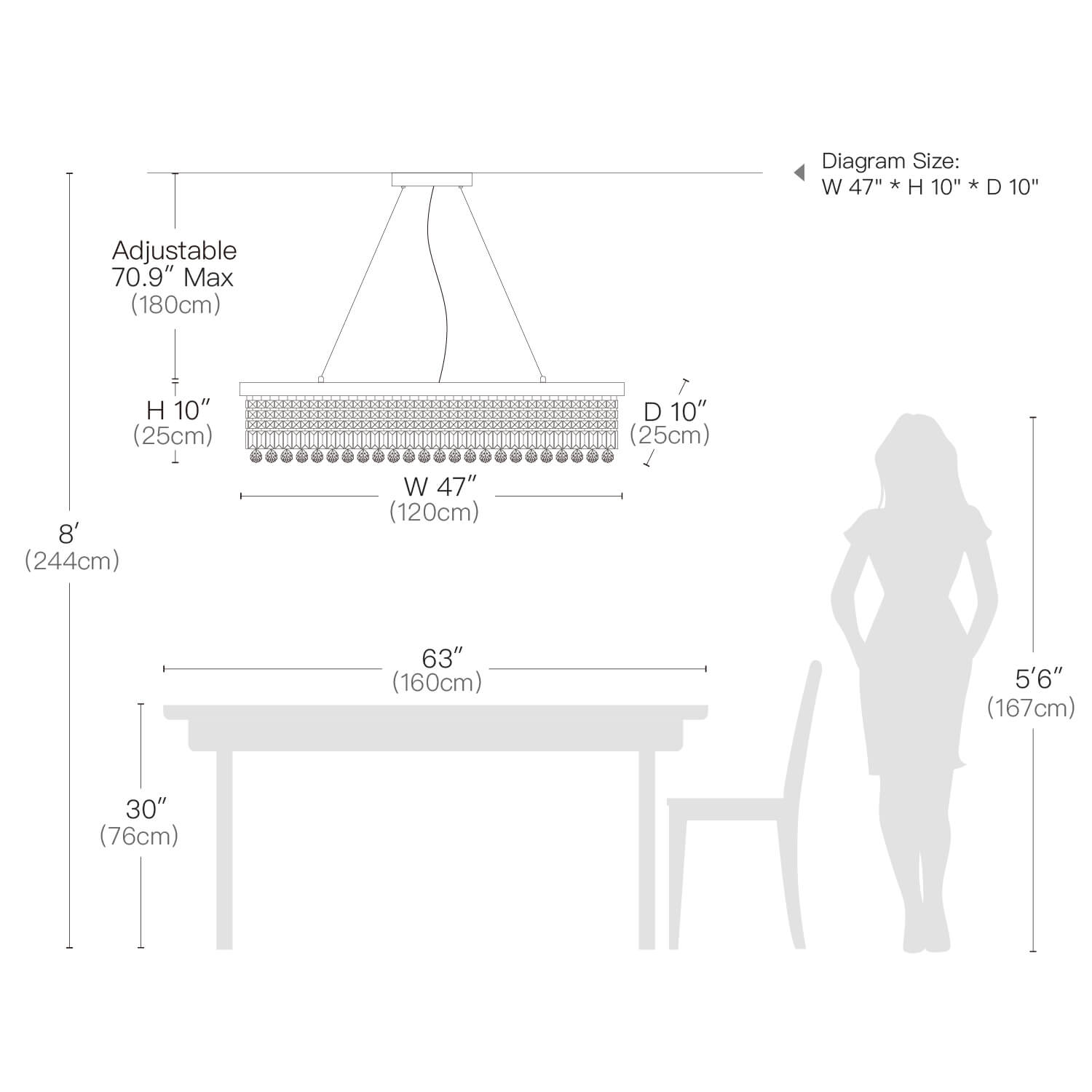 Rectangular Crystal Raindrop Chandelier for Dining Room-Size | Sofary Lighting