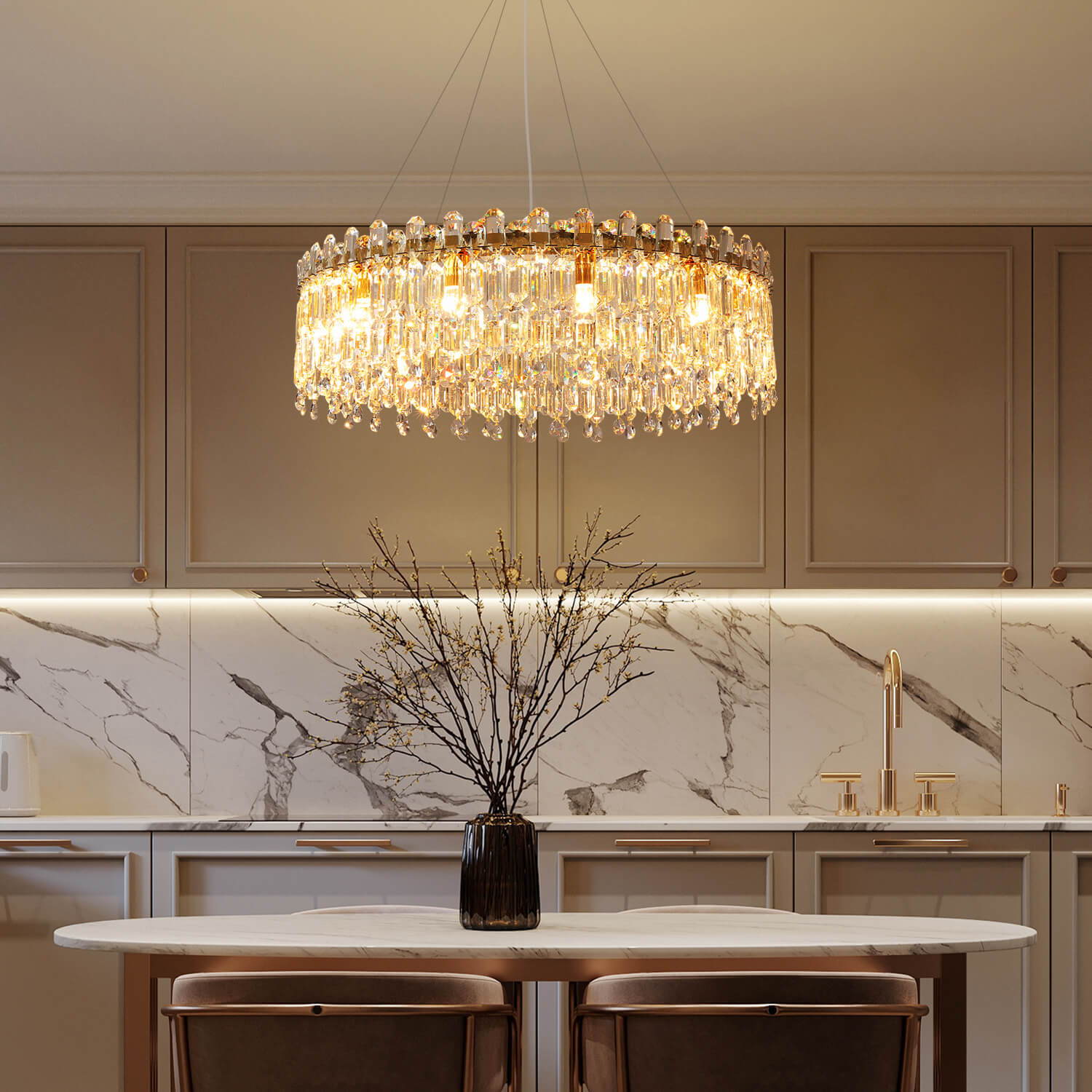 Round Linear Crystal Chandelier for Living Room- diningroom-1 | Sofary Lighting
