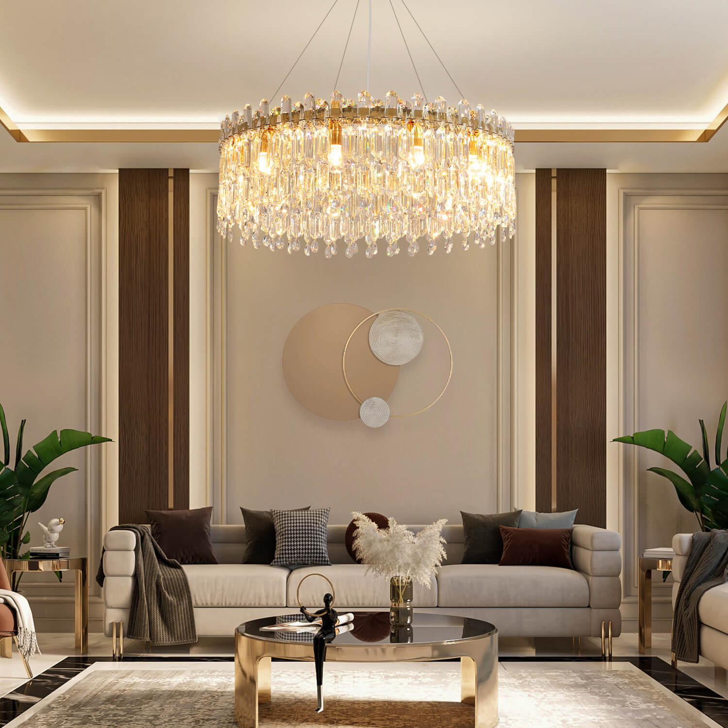 Round Linear Crystal Chandelier for Living Room-livingroom-1 | Sofary Lighting