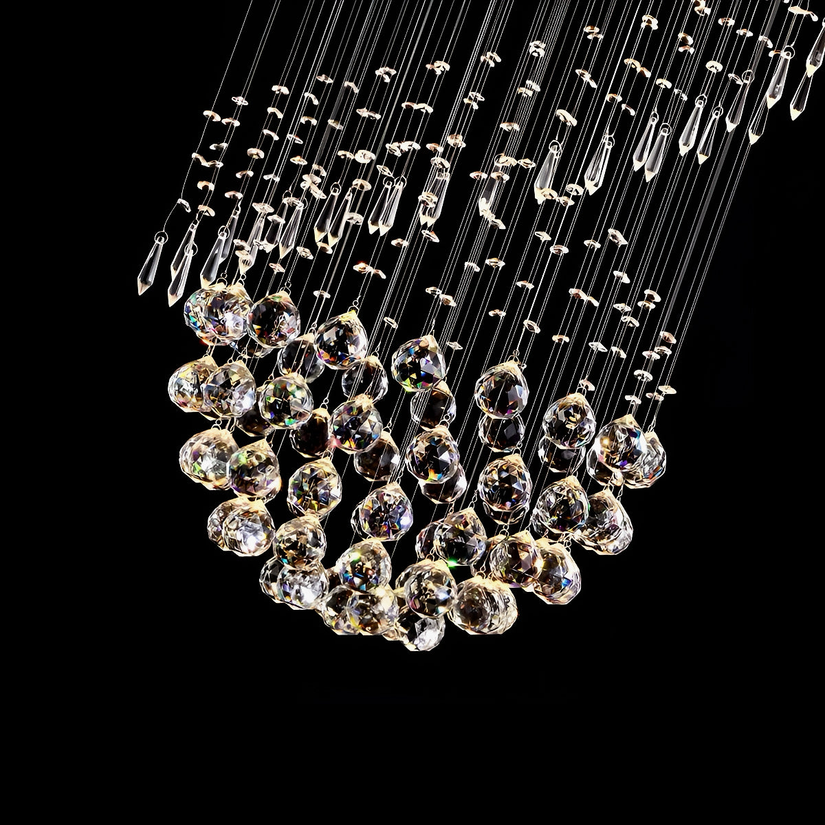 Single Spiral Hemisphere Rain Drop Crystal Chandelier