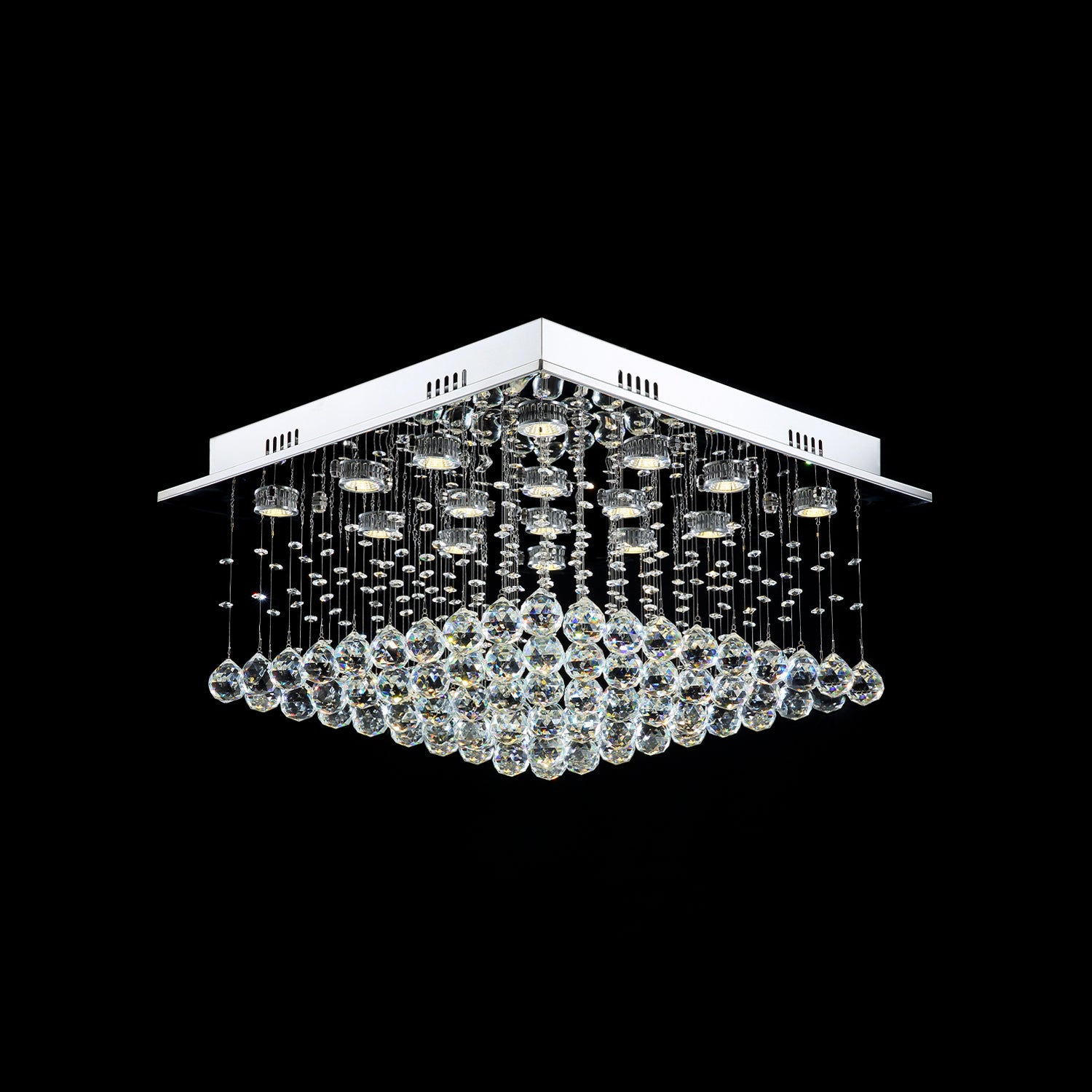 Square Low Ceiling Raindrop Crystal Chandelier frontview-1 | Sofary Lighting