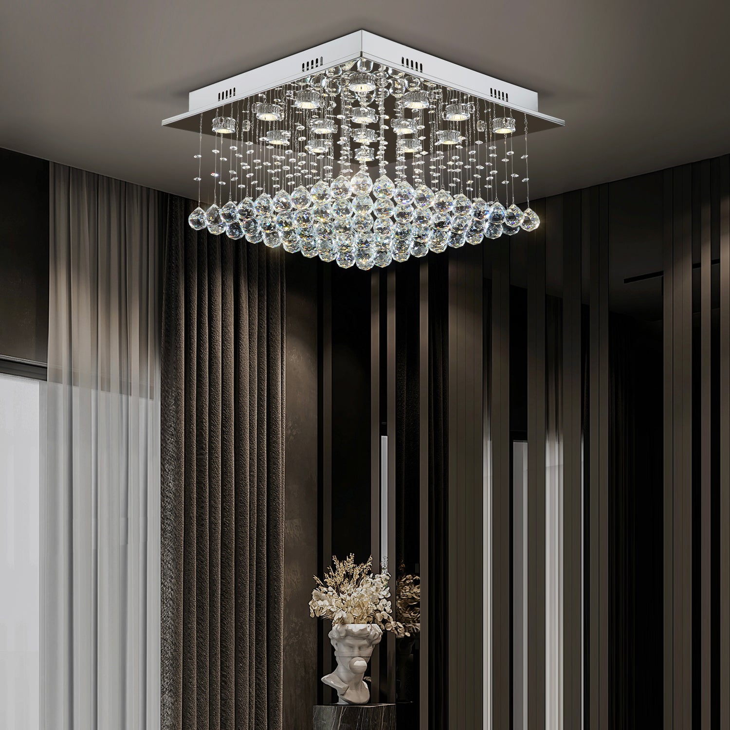 Square Low Ceiling Raindrop Crystal Chandelier livingroom-1  | Sofary Lighting