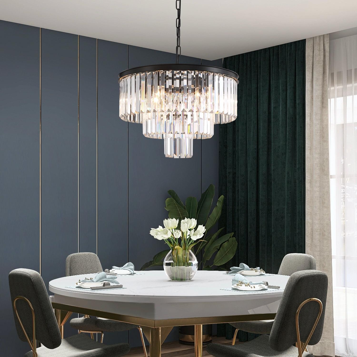 Modern Living, Dining Area Crystal Chandelier in Satin Brass
