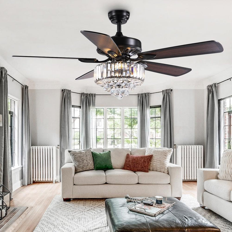 5 Black Blades Clear Crystal Ceiling Fan with Light and Remote Control ...