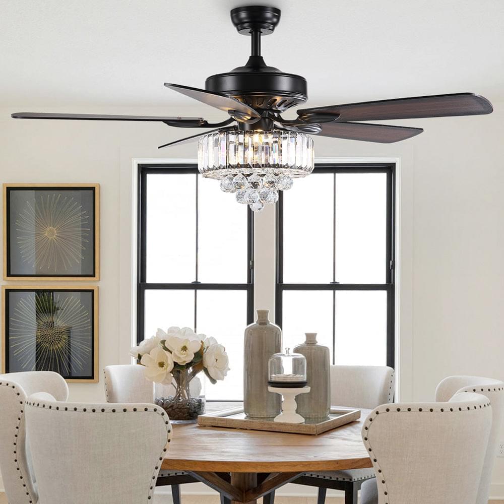 5 Black Blades Clear Crystal Ceiling Fan with Remote Control